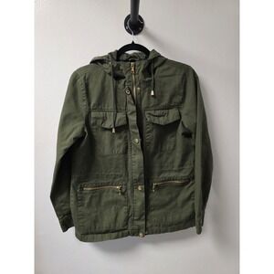 Bella Donna Olive Green‎ Utility Jacket Women's Medium Hooded Zip Cotton